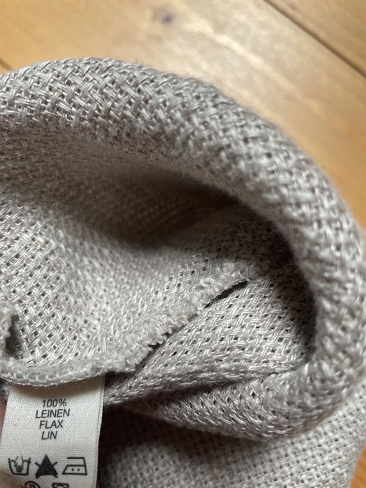 Beżowa bluzka 100% len z ozdobną falbaną – rozm. M