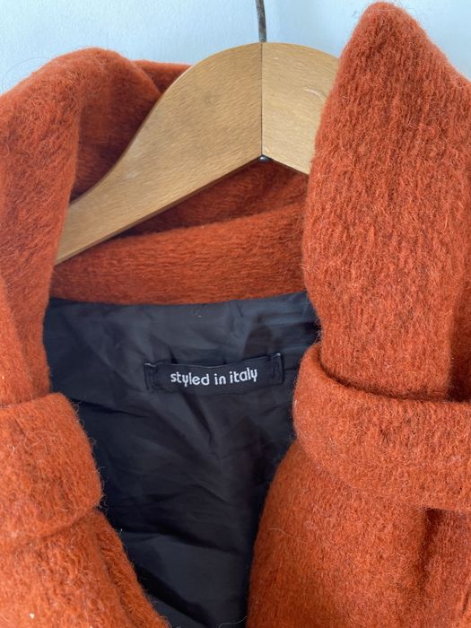 Rudy wełniany płaszcz oversize Styled in Italy kieszenie wool grzybek