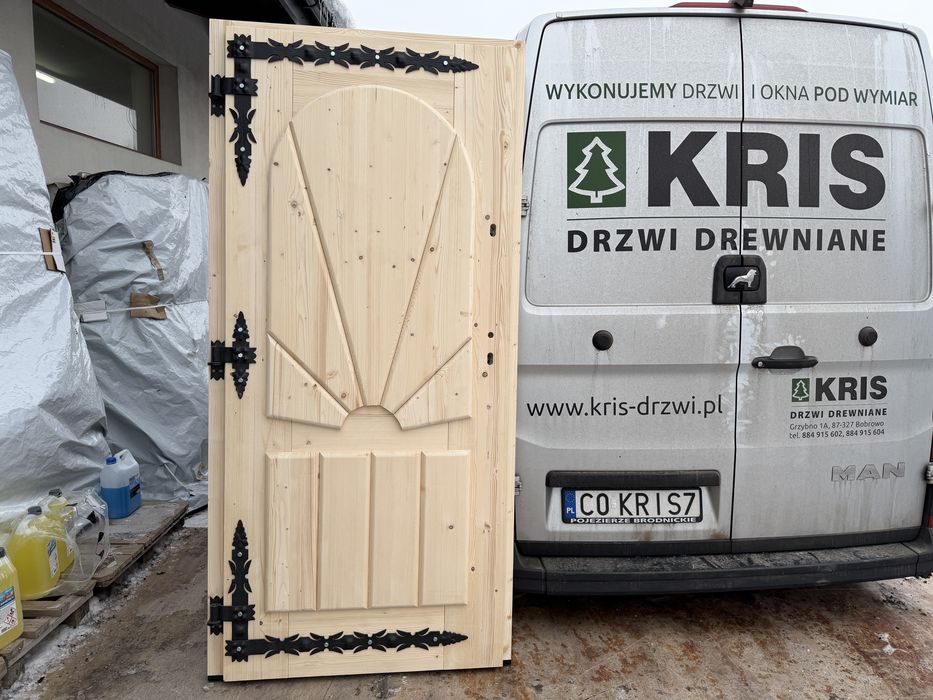 Drzwi zewnętrzne drewniane OD RĘKI lite świerkowe Góralskie C.Polska