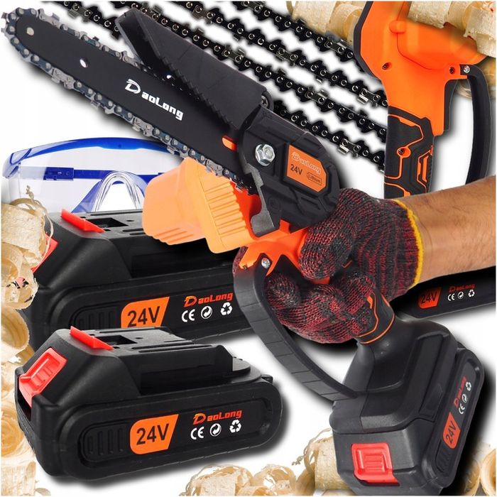 Piła Akumulatorowa Elektryczna Mini 6" + 2x Akumulatory + 2x Łańcuch 1