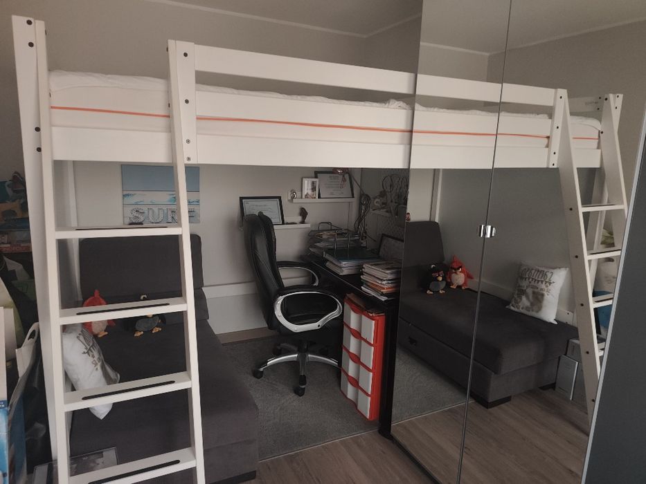 Cama de casal elevada IKEA 140x200 + colchão – pouco uso