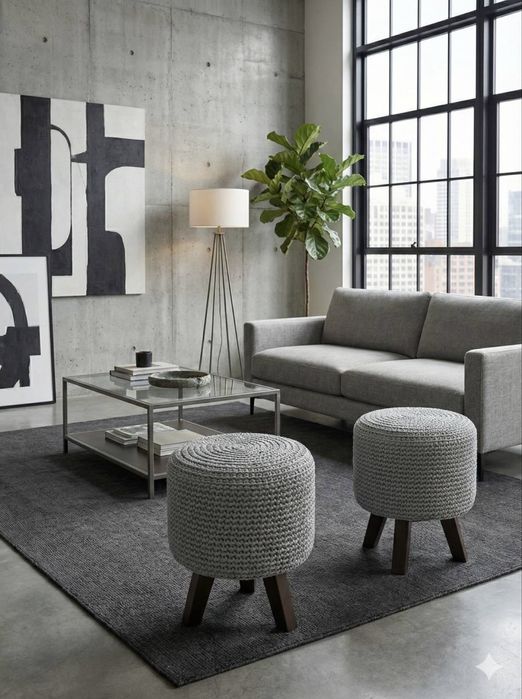 Пуф з трикотажної пряжі.Пуф в'язаний.