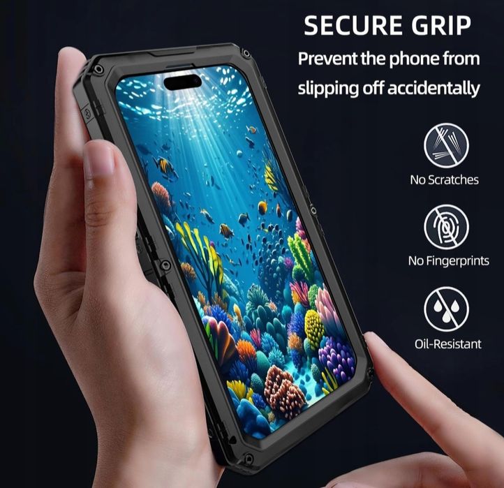 Etui Pancerne iPhone 16 Pro Max Metal Silikon Hybrid 4w1 Wodoodporne