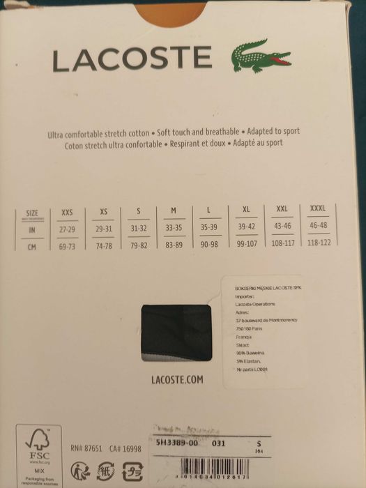 Bokserki męskie Lacoste r. S nowe