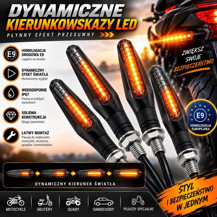 4x Kierunkowskazy dynamiczne LED Pływające Sekwencyjne wbudowany PRZERYWACZ  Suzuki Yamaha Honda inne