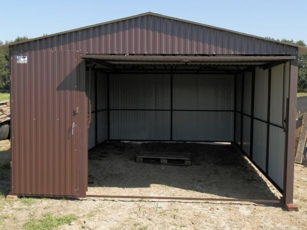 Garaże Blaszane 4x6 RAL Brąz garaż blaszany dwuspadowy+dodatkowe drzwi