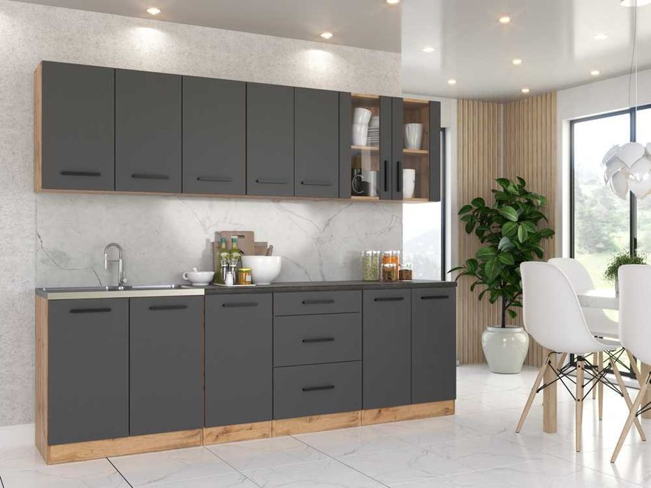 Kuchnia Remino 2.6m Nowoczesna Modułowa Zestaw Kuchenny Z Blatem Szary