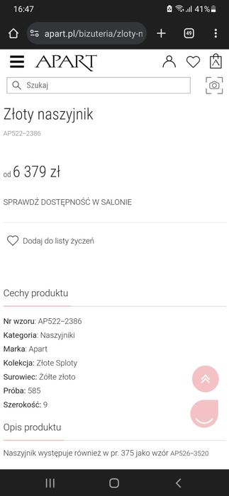 Złoty naszyjnik_łańcuszek_Apart