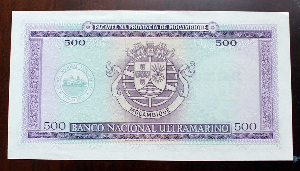 4 Notas Novas de Escudos de Moçambique de 1961 a 1972