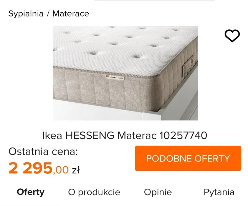 Super materac  ikea hesseng twardy średniotwardy 2x 80x200 na 160x200