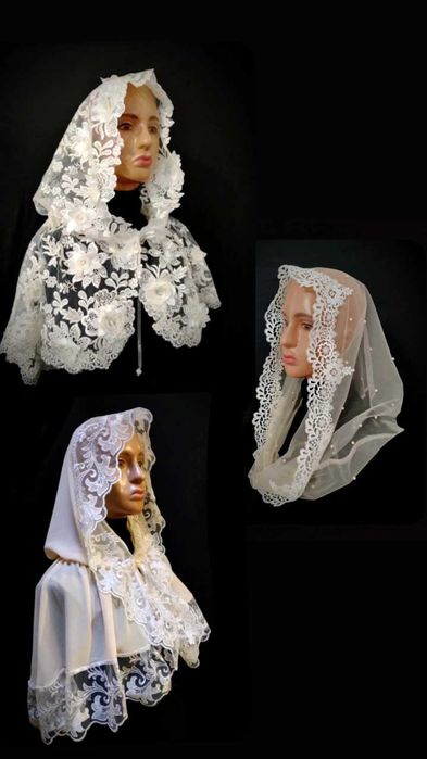 См.все фото Снуд кружевной гипюровый на крестины в храм церковь платок