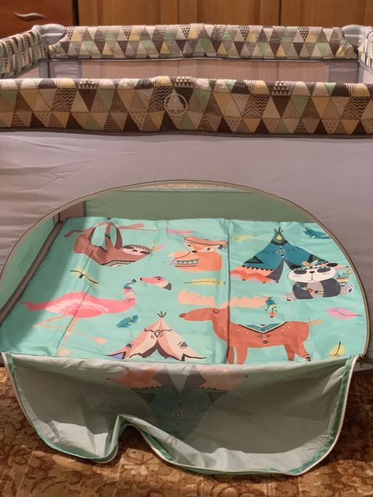 Манеж Lionelo LENE green turquoise, з сумкою, бірюзовий дитячий.