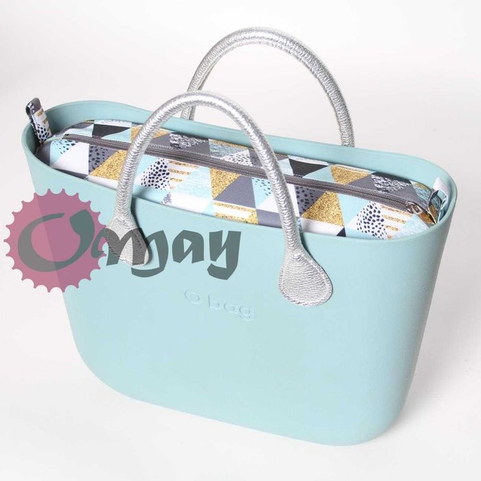 organizer OBAG MINI szary trójkąty turkus 2 kieszenie wkład OMAY