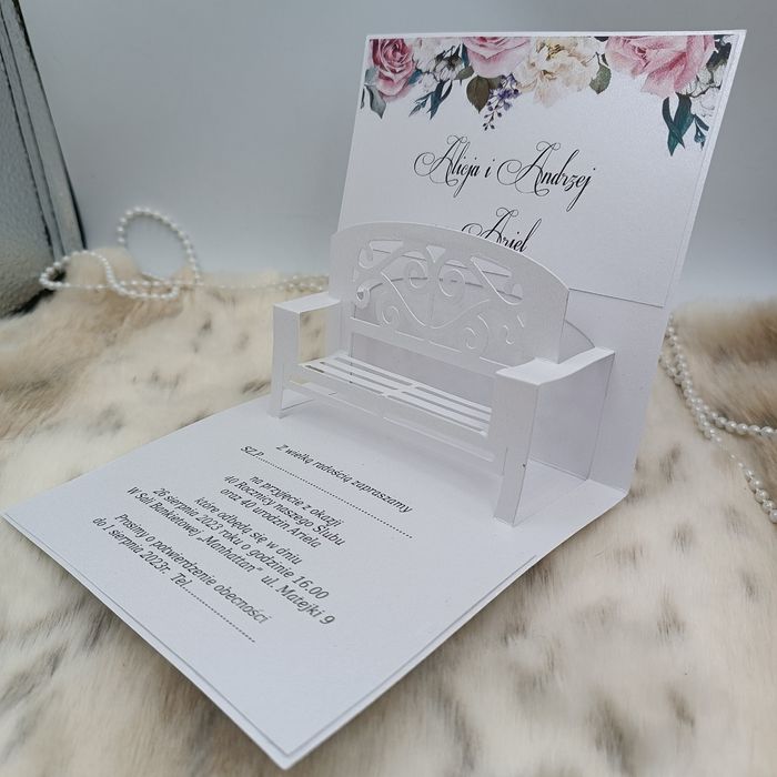 Zaproszenia ślubne , urodzinowe - ławka