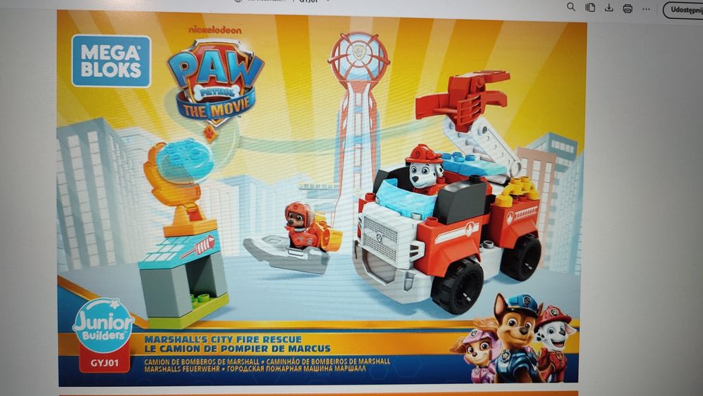 Klocki mega bloks wóz strażacki Marshall GYJ01 psi patrol