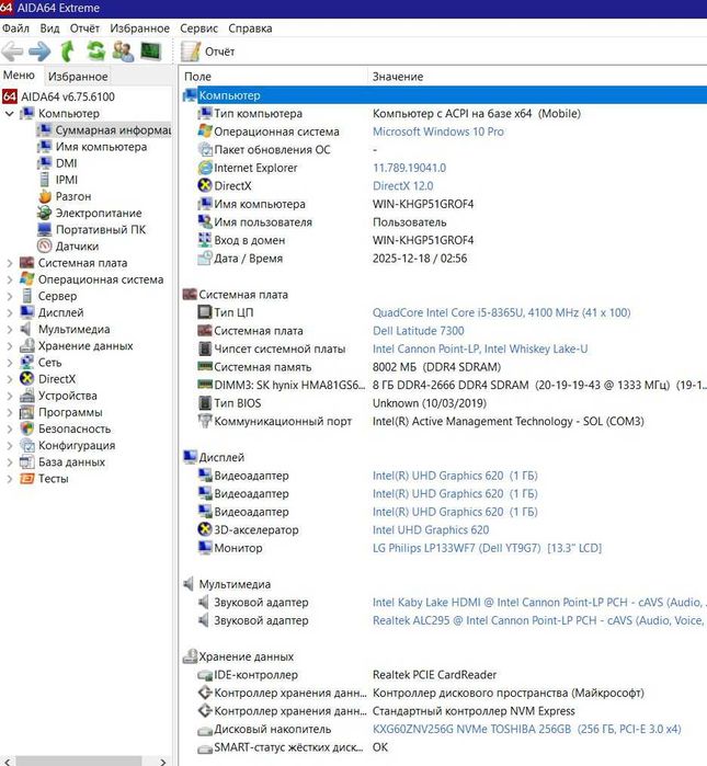 Ноутбук Dell Latitude 7300, i5-8365U, 8Gb, 256Gb NVME, 13.3 FHD IPS