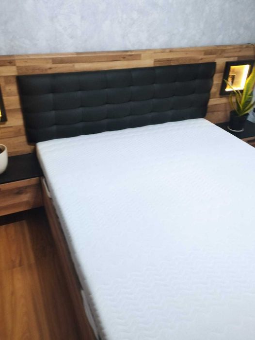 Komplet mebli do sypialni LOFT: Łóżko z ławką + NOWY MATERAC + Szafa + Komoda (Forte Jakobina)