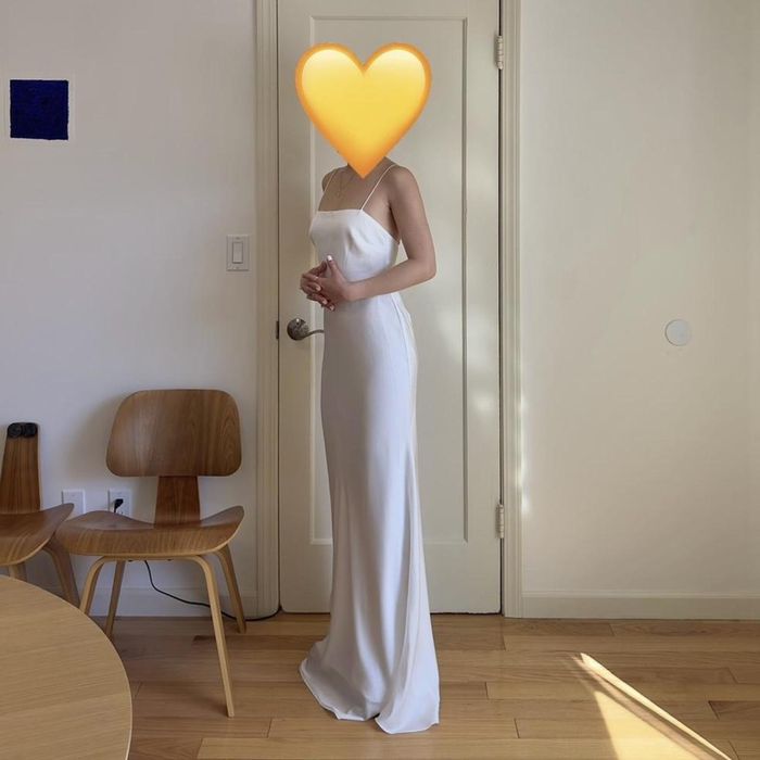 Astrid minimalistyczna suknia ślubna 90s ASOS rozmiar L delikatna na ramiączkach skromna prosta _IBH