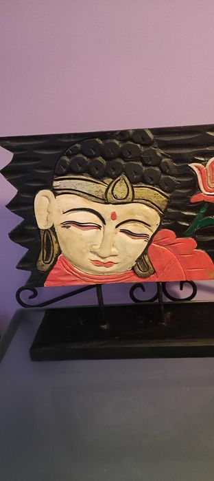 Placa decorativa em madeira com Buda - bom estado