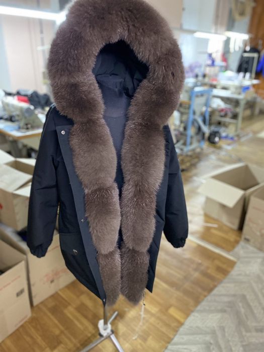 Женская зимняя чёрная парка, куртка с финским песцом под соболь, 42-60