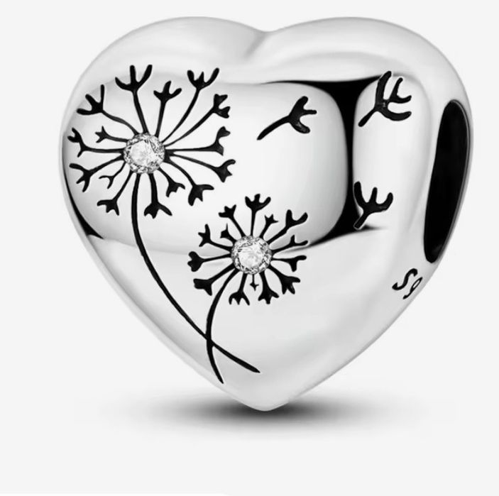 Charms srebrny zawieszka do pandora serce dmuchawce S925