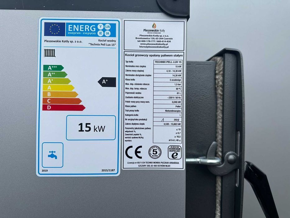 Kocioł z Podajnikiem na Pellet 15kW 5 klasa Piec Ekodesign Dotacja Eko