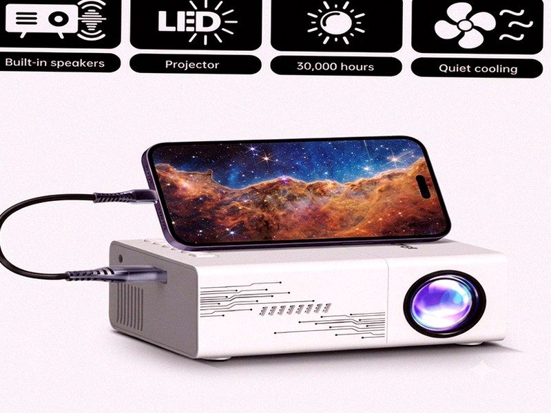 Projetor Portátil para Casa, Escritório e Festa — Smartphone e Tablet