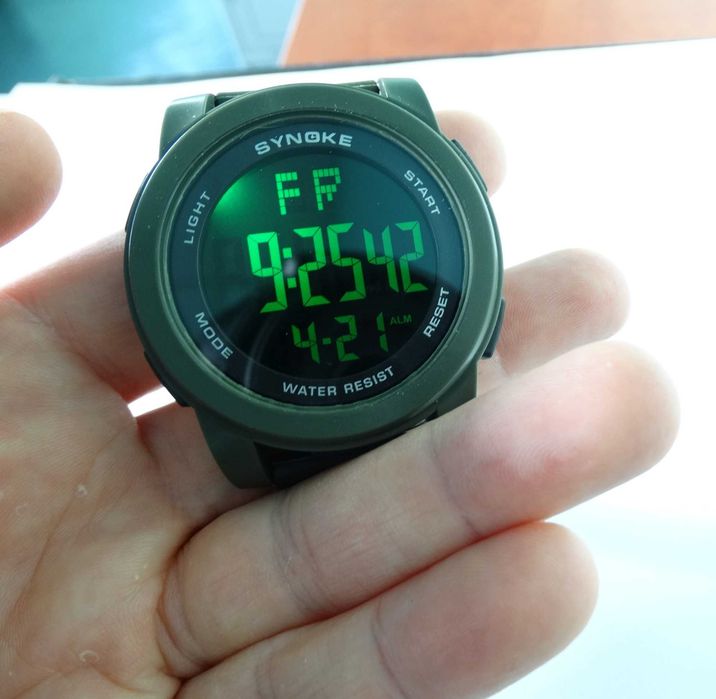 Spory Zegarek męski Synoke army green elektroniczny LED wojskowy wodoodporny WR50 stoper datownik
