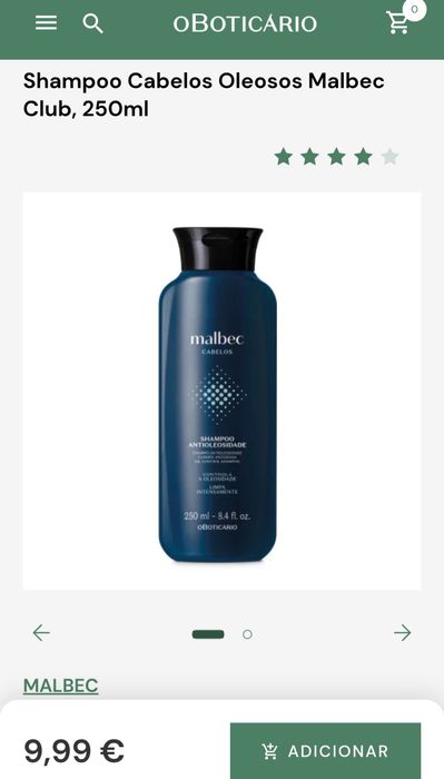 Champô AntiOleosidade Homem 250ml Boticário