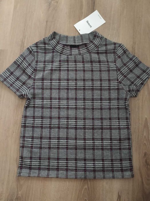 Zestaw komplet spódnica prosta ołówkowa w kratkę bluzka crop top