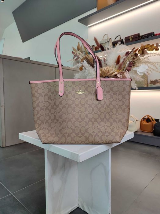 Сумка Coach City Tote In Signature Canvas Light Brown/Pink