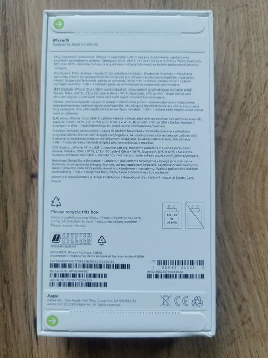 Iphone 15, 128GB, nowy, plomby.