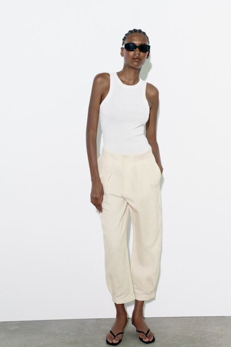 Лляні штани широкі carrot fit Zara Зара М
