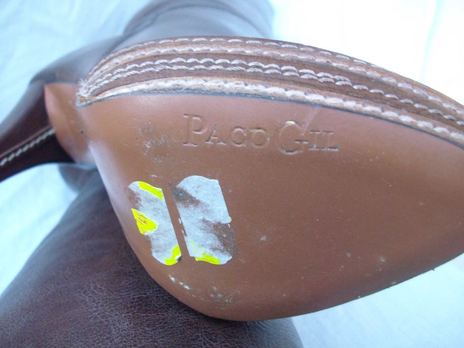 Paco Gil Spain hiszpańskie skórzane brązowe kozaki szpilki platforma