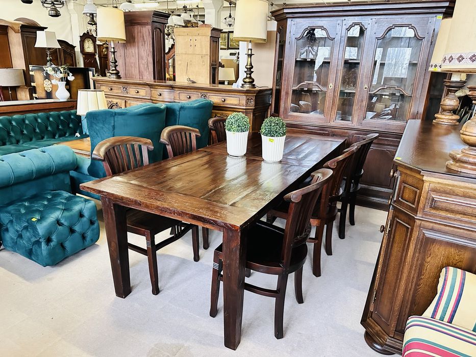 Genialny, kolonialny stół z blatem z desek 240x100 z 6 krzesłami :)