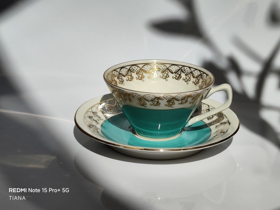 Duo filiżanka spodek porcelana porcelit PRL vintage Chodzież