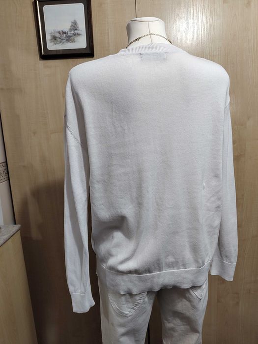 Klasyczny bawełniany biały gładki sweter z dekoltem w serek M&S L 40