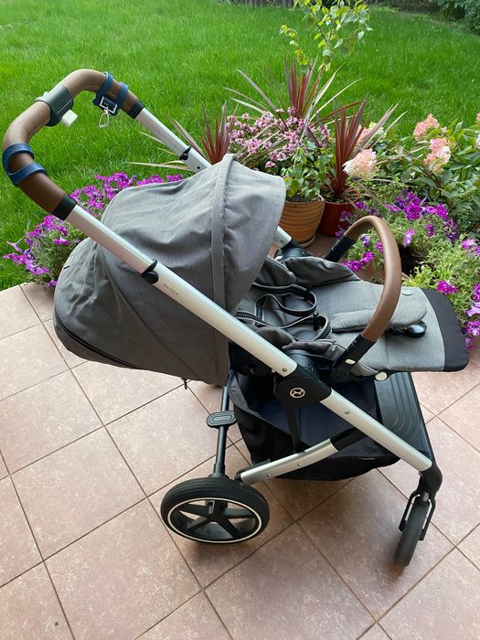 Cybex Balios S Lux wózek gondola spacerówka 2w1 SLV B Soho Grey szary brązowe skórzane uchwyty
