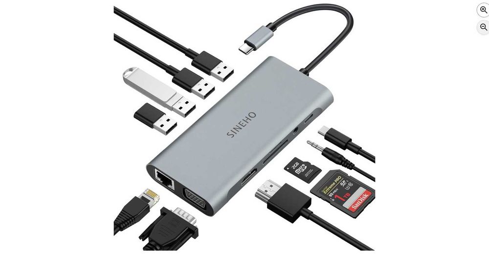 Stacja dokująca USB HUB 11 w 1 Sineho Ethernet MicroSD USB 2.0 USB 3.0 VGA