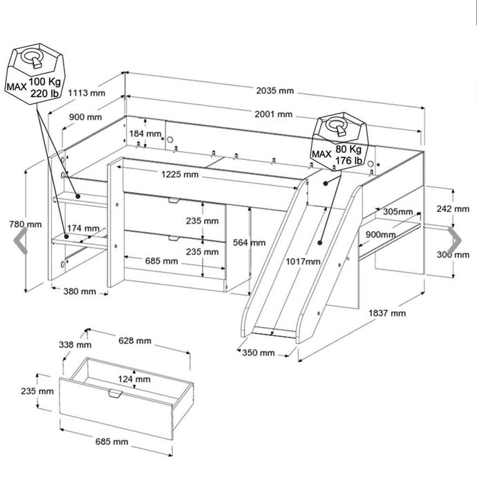 Cama alta com  ESCORREGA