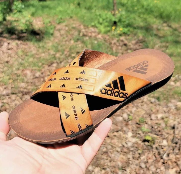 Мужские Шлёпанцы Тапочки Сланцы Рыжие Адидас