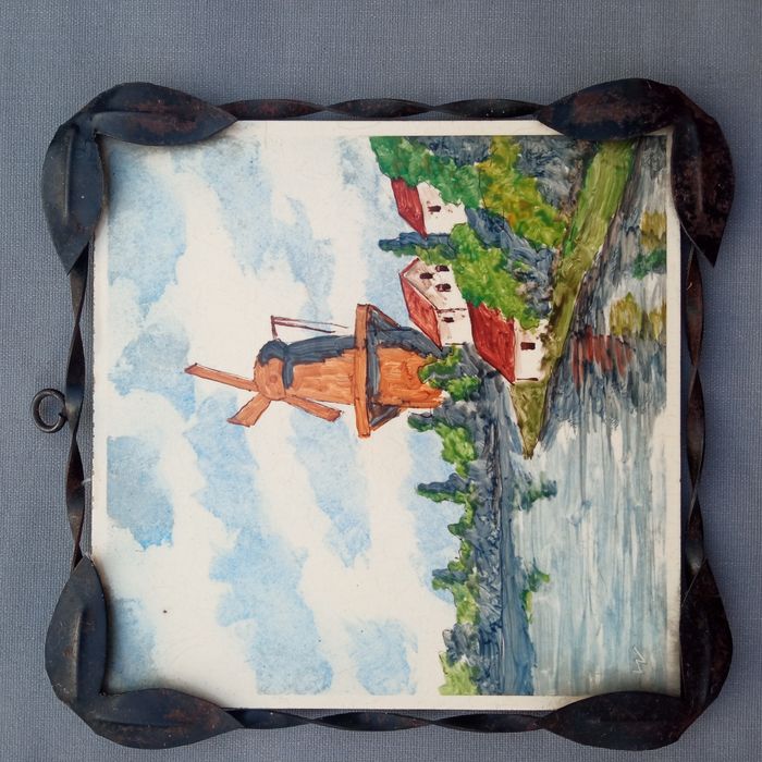 Kafel ozdobny w oprawie sygnowany niemiecki