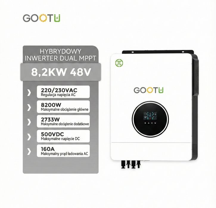Inwerter Hybrydowy Falownik GOOTU 8.2kW 48V Dual MPPT 500VDC WiFi
