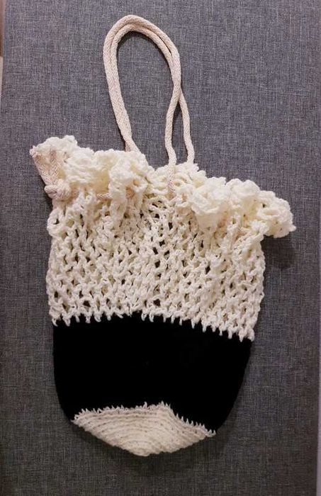 Ażurowa Torebka Worek Szydełkowy Hand Made w stylu Boho