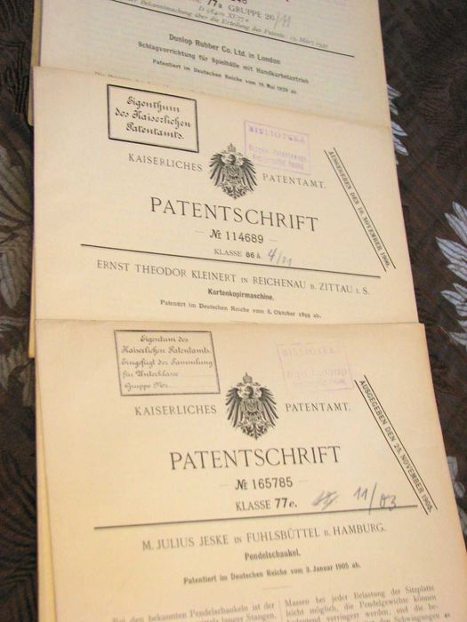 Patenty WW1 Kaiser Reich  4 sztuk  Oryginalne unikalne dokumenty 1900