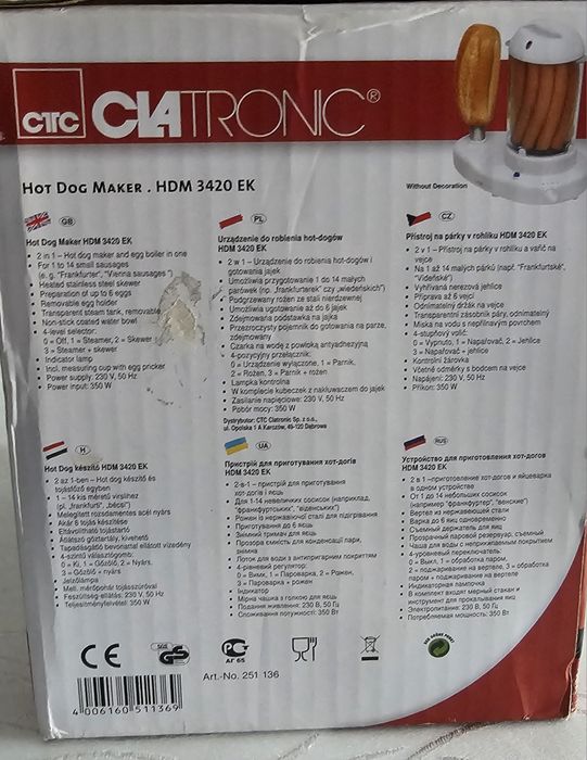 Urządzenie do hot dogów i gotowania jajek Clatronic HDM 3420 EK 350 W