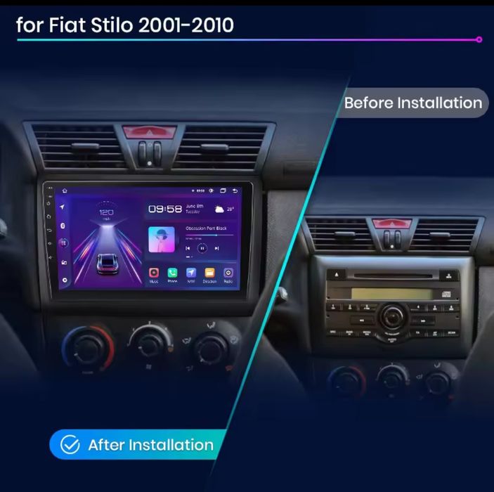 Rádio Fiat Stilo 2001-10 CarPlay/Android Auto 2/32GB BT GPS WiFi NOVO
