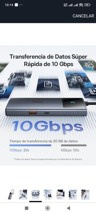 Baseus Hub USB C 10 Gbps Adaptador com Gigabit