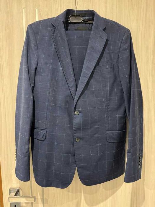 Garnitur męski z kamizelką granatowy w kratę r L Strellson