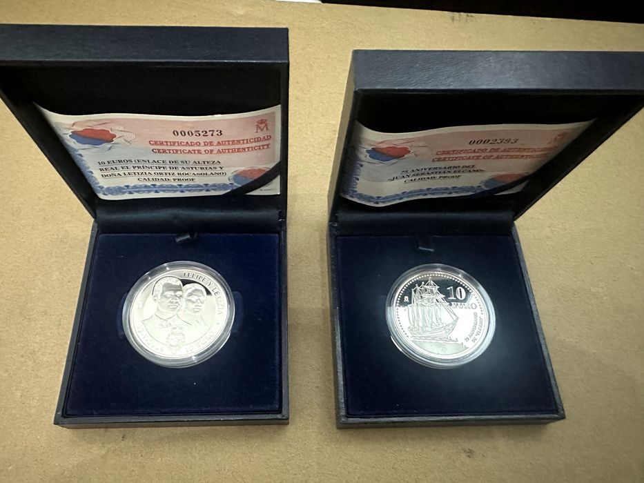 2 moedas 10 Euro Espanha Prata Proof